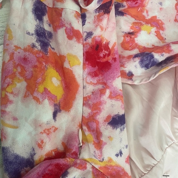 Betsey Johnson Sunset Floral Faux Wrap Dress Pink Yarrow Sz 2 Ruffle V-Neck NWOT - Picture 12 of 12